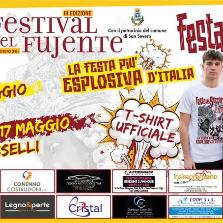 Locandina Festival del Fujente 2026 con date delle batterie e promozione T-shirt ufficiale della Festa del Soccorso