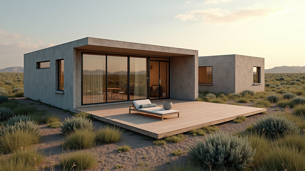 High angle view of a modern prefab home with sustainable design features