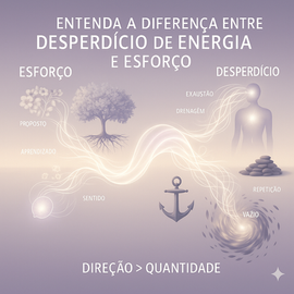 Ilustração conceitual sobre a diferença entre esforço com propósito e desperdício de energia, mostrando crescimento, sentido, exaustão e a importância da direção na vida pessoal e profissional.