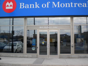 Bank of Montreal storefront with commercial glass entrance doors