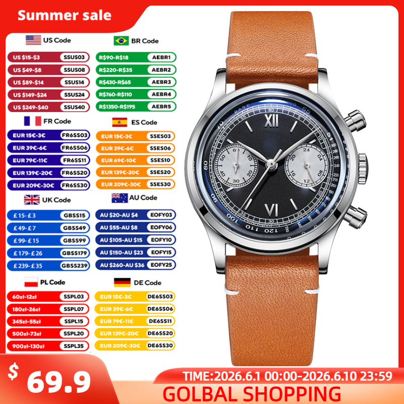ADDIESDIVE Men's Quartz Watch AD2037 VK64 Chronograph Sport Wristwatch 100m Wate