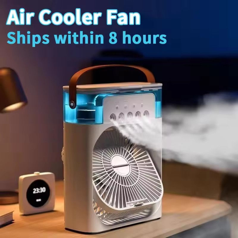 Portable humidifier fan three in one, mini USB air conditioning fan, LED night l