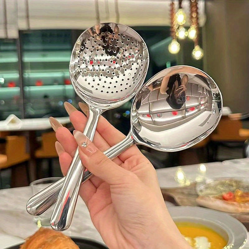 Thumbnail: 2Pcs Stainless Steel Spoon Heat Insulated Handle Ladles Drain Hole For Serving S