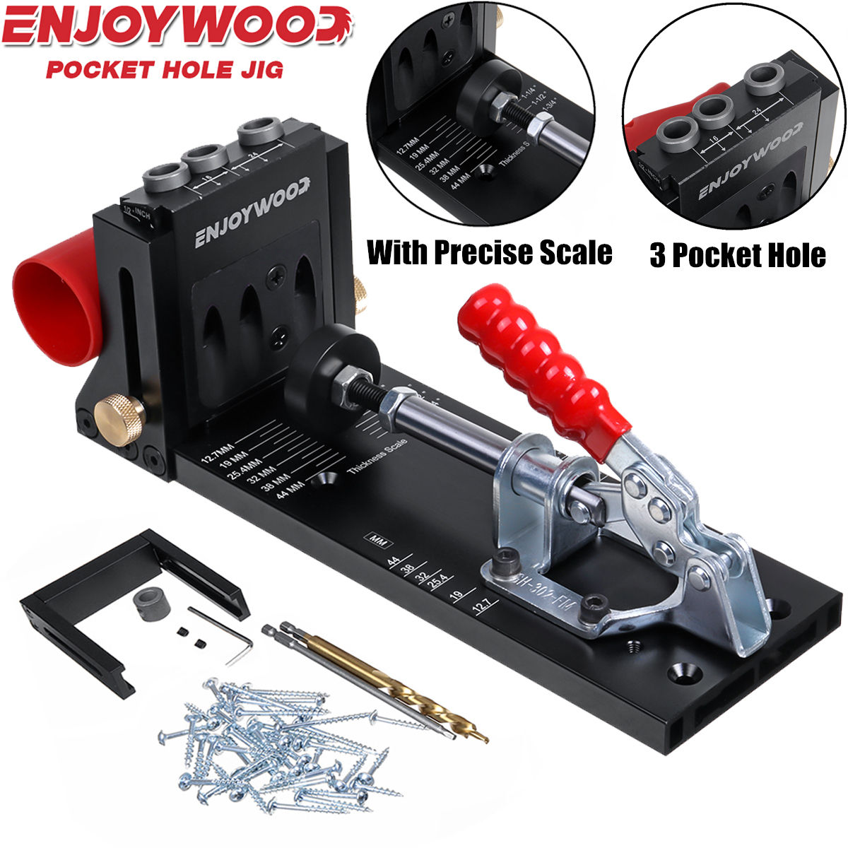 ENJOYWOOD XK4 Woodworking Inclined Hole Doweling Jig Pocket Hole Jig Kit With 9.