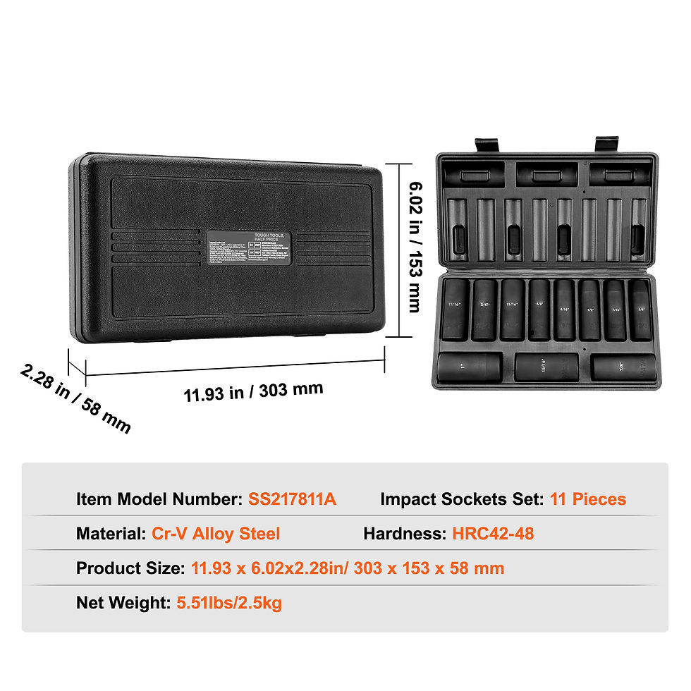 Thumbnail: SucceBuy 1/2" Drive Impact Socket Set 9/11 Piece Deep Socket Set SAE Metric Cr-M