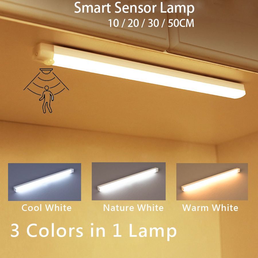 Motion Sensor Wireless LED Night Light USB Rechargeable Long Strip Bar Lamp for