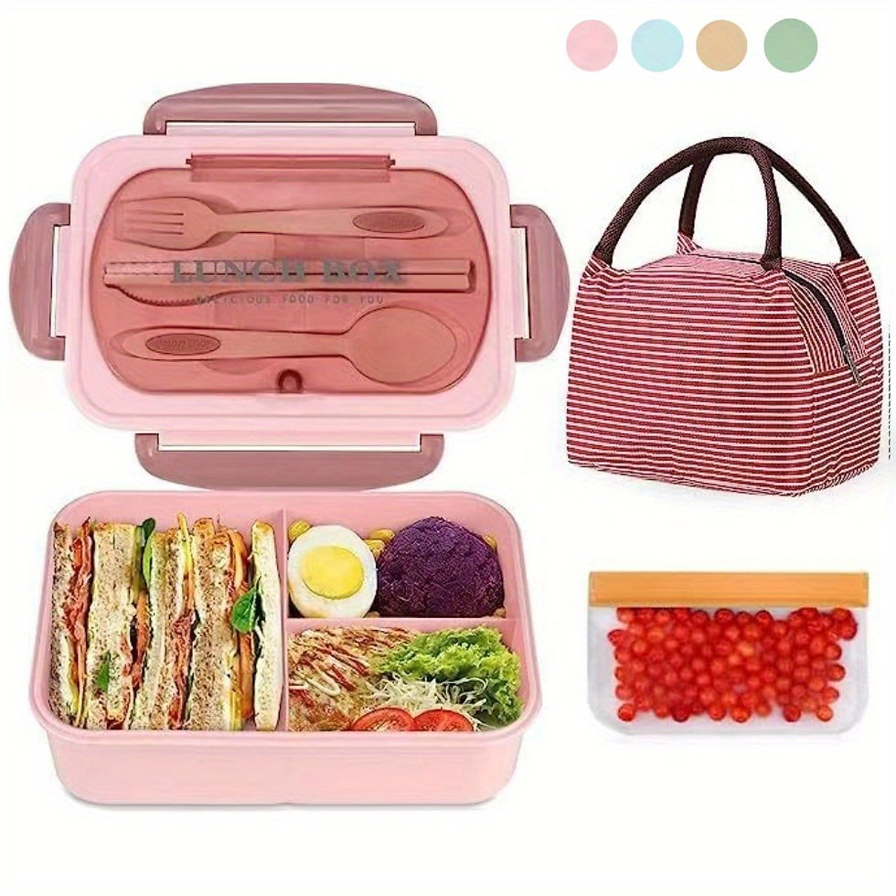 Thumbnail: Lunch Box Set With Carry Bag: Microwave-Safe Sections, Rectangular Container For