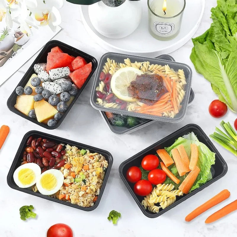 Thumbnail: 10/30Pcs Disposable Takeaway Lunch Box Tableware Black Plastic Bowl Bento Food P