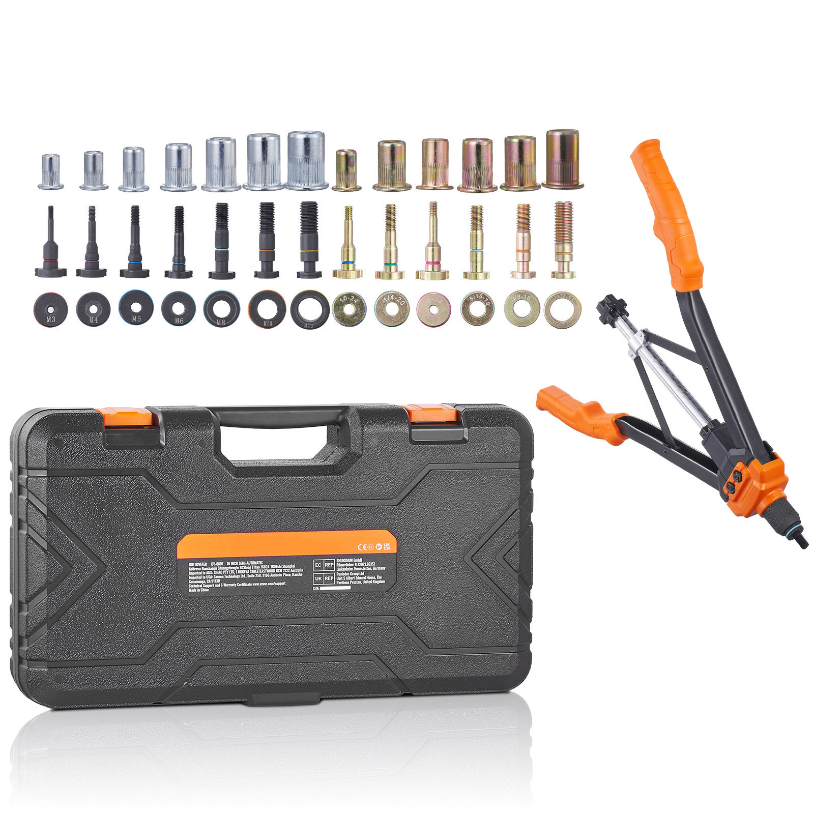 SucceBuy 14" 16" Rivet Nut Tool Rivnut Tool Kit with Metric and SAE Mandrels 70P