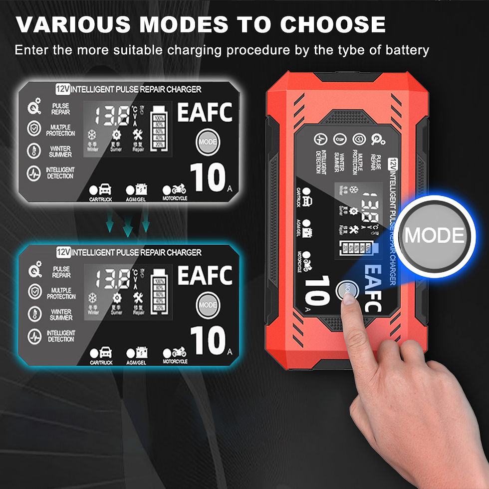 Thumbnail: EAFC 12V 10A Car Battery Charger 6A Full Smart Charger Pulse Repair LCD Display 