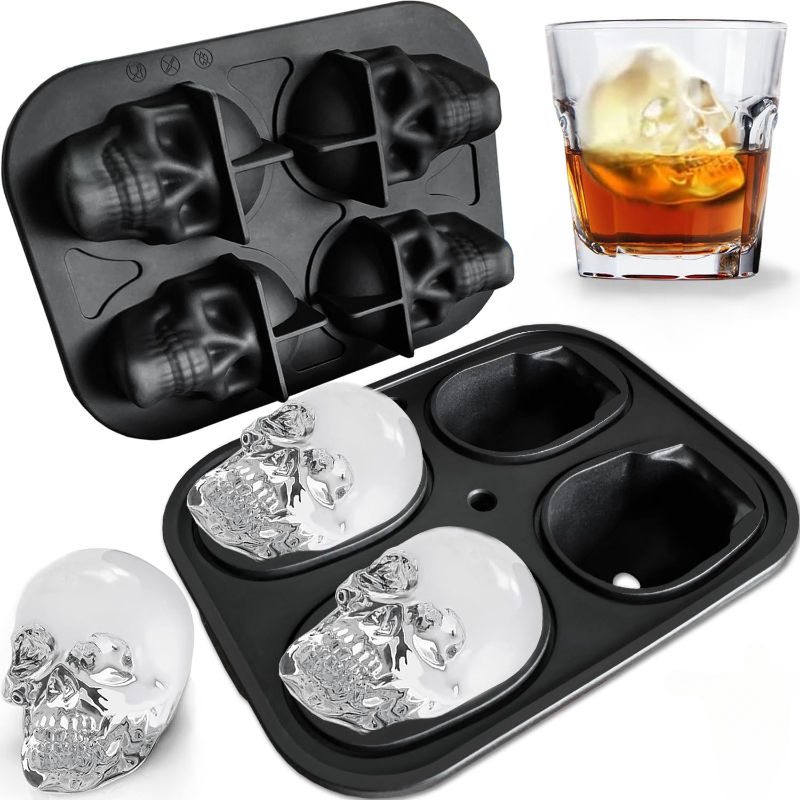 Skull Ice Ball Mold BPA Free Silicone 3D Flexible Ice Cube Trays DIY Freezer Mak