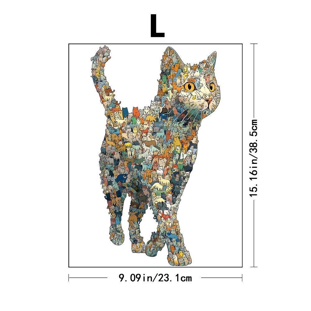 Wooden Cat Jigsaw Puzzle: Exquisite Gift, Thick Sturdy Pieces, Vibrant Colors, H
