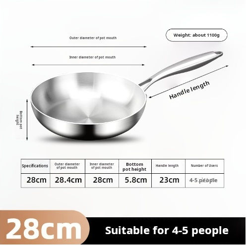 Thumbnail: 24CM Frying Pan 304 Stainless Steel 2MM Thick Wok Pan 5 Ply Steel Skillet,Profes