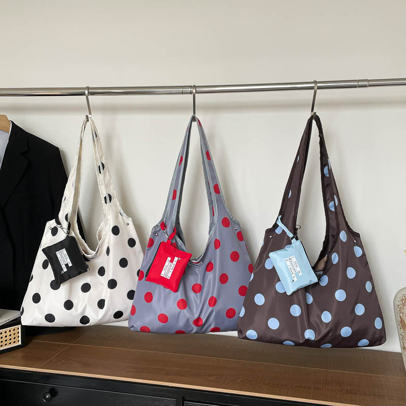 Nylon Dots Zipper Large Capacity Casual Tote Bag 2026 New Korean Style Versatile