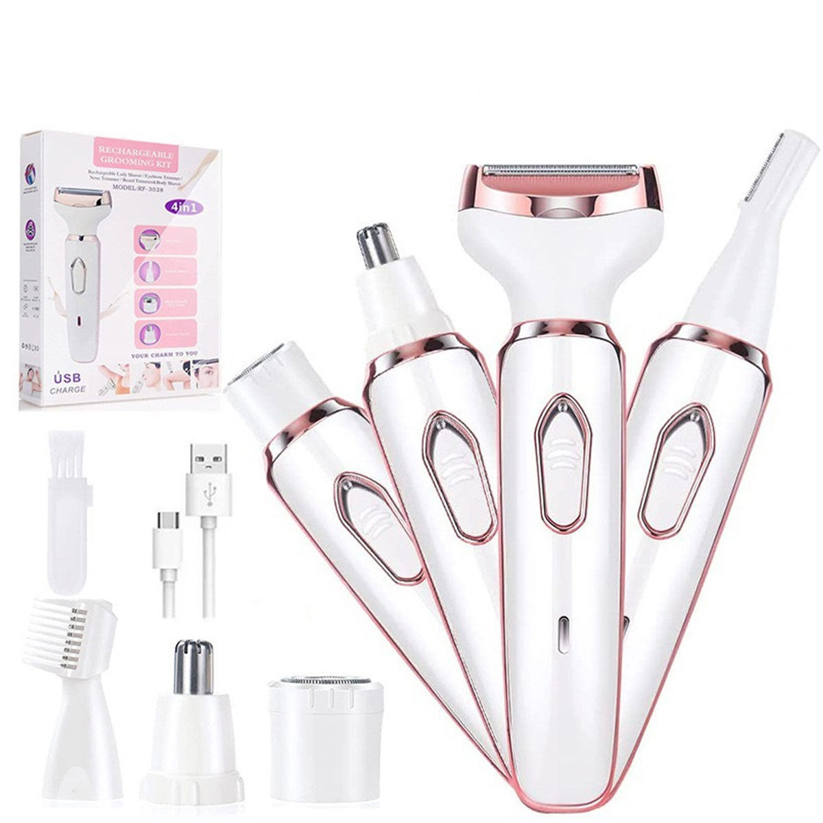 4-in-1 Electric Hair Trimmer for WomanPrecision Eyebrow/Nose/Body Shaver IPX5 W