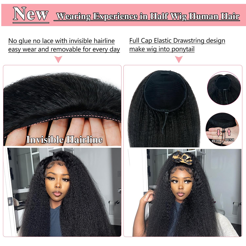 Thumbnail: Half Wig Yaki Straight Glueless Human Hair Wig With Drawstring Seamless Flip Ove