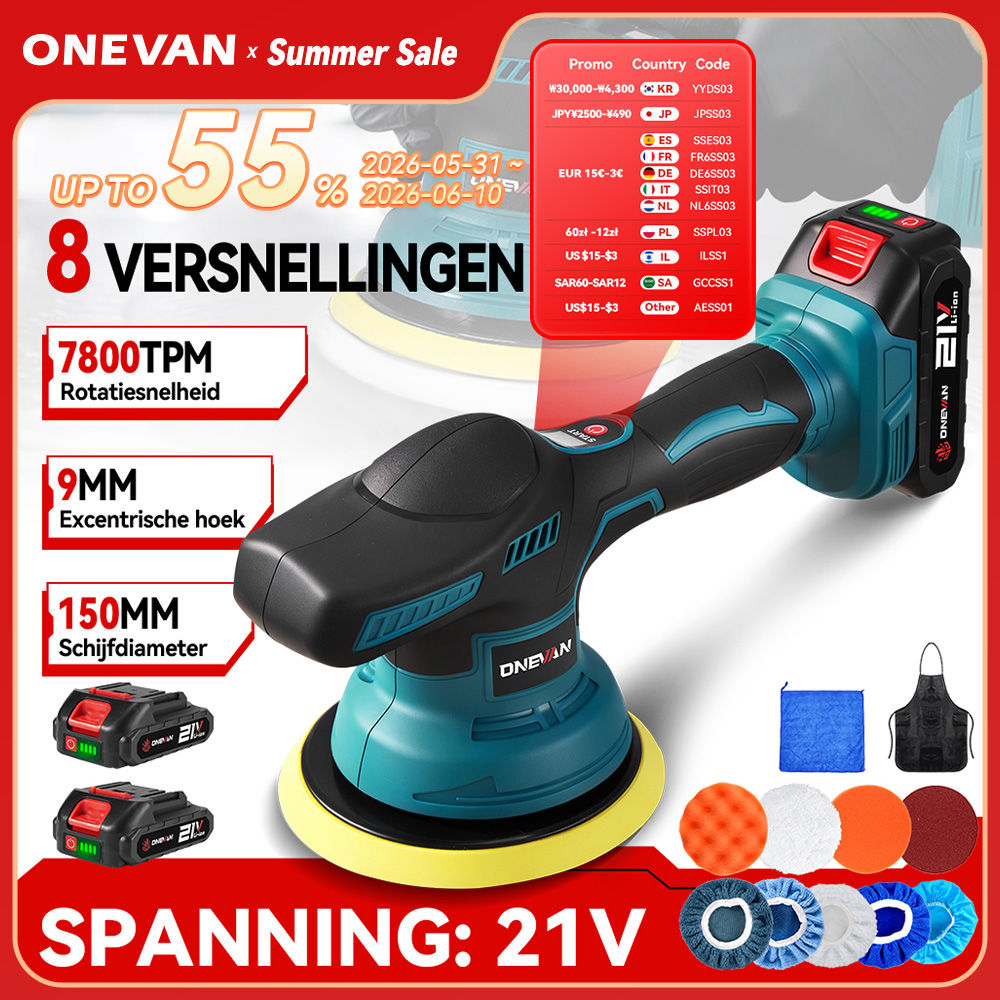 ONEVAN 8Gear Digital Display Cordless Car Polisher Electric Polisher Auto Car Wa