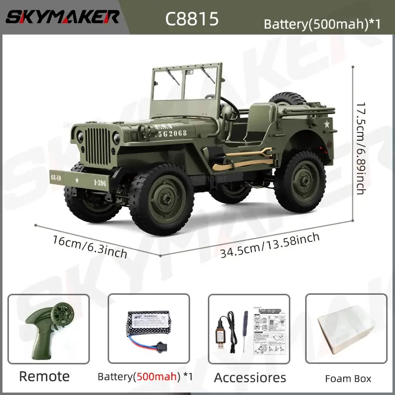 Thumbnail: JJRC C8815 1/10 Willys Jeep Rc Car 1941 MB Scaler 2.4g 4wd RTR Crawler Climbing 