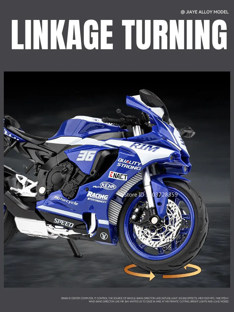 Thumbnail: 1:12 R1M R1 Motorcycle Model Toys Alloy Diecast Miniature Motorbikes Sound Light