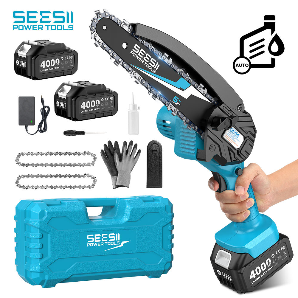 SEESII 6''Cordless Mini Chainsaw 15.2cm Electric Saw Rechargeable Woodworking Ga