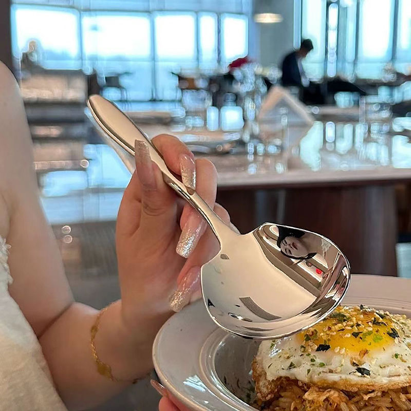 1Pc Stainless Steel Big Head round Spoon with Long Handle - Kitchen Accessory Ga