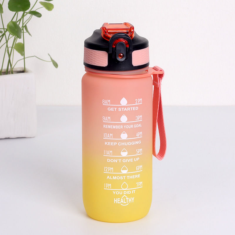 Thumbnail: 3Sizes Sports Water Bottle Gradient Color Motivational Bottle with Time Marker L