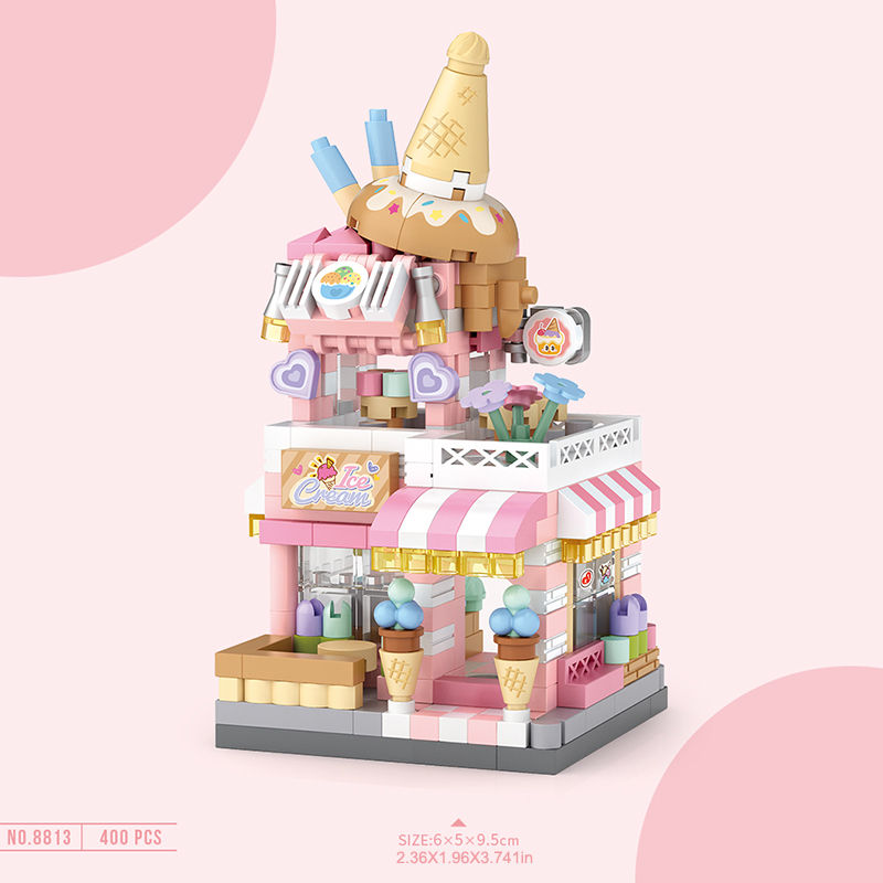 Thumbnail: City Street View Building Block Set DIY Ice Cream Coffee Flower Shop Model Build