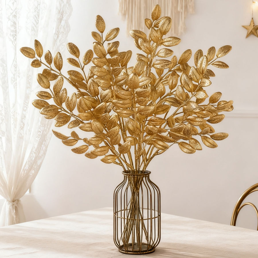 10Pcs Artificial Plant Golden Leaves NewYear Valentine Home Room Decor Outdoor W