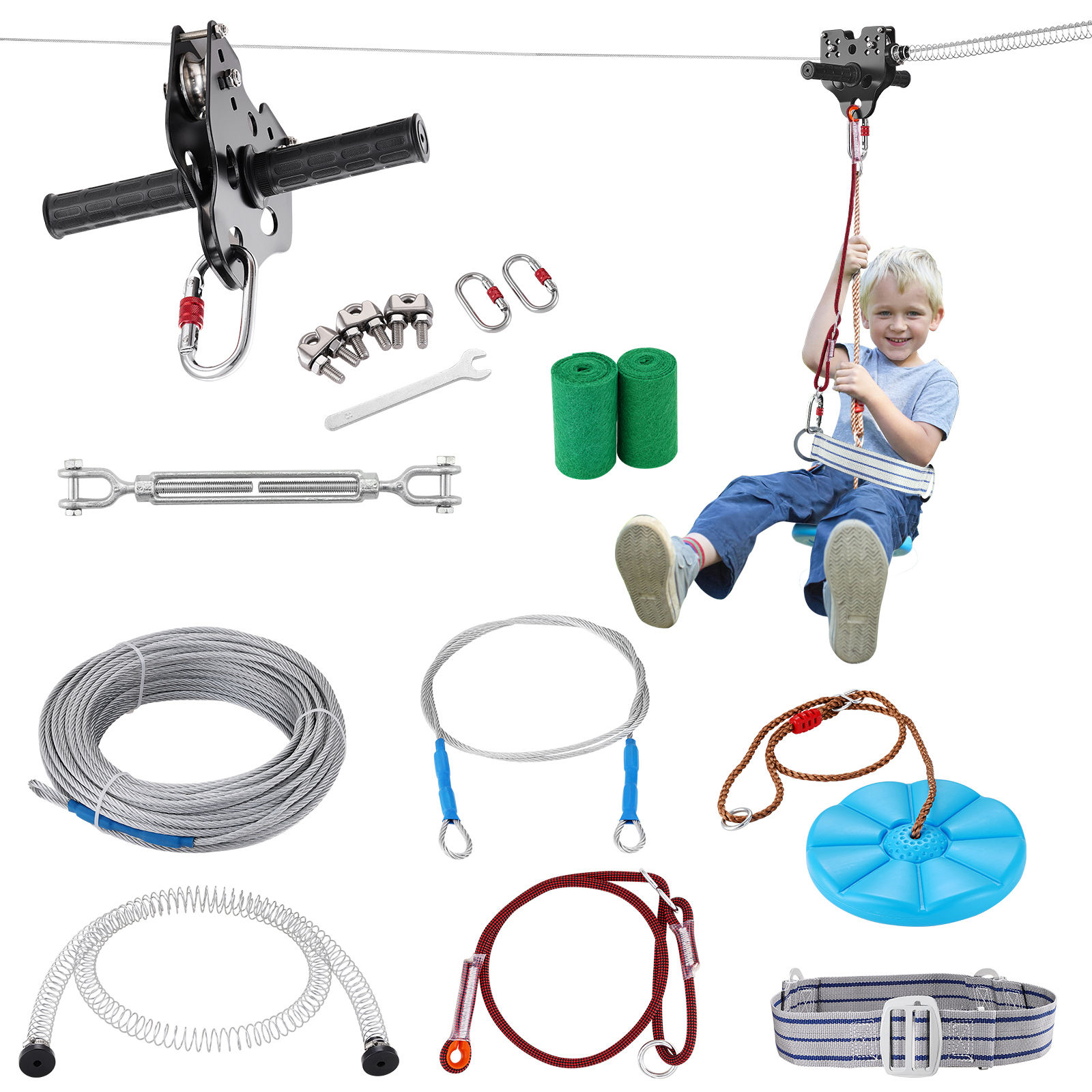 SucceBuy Zipline Kit for Kids Adult 160ft Zip Line Kits Up to 500 lbs with Stain