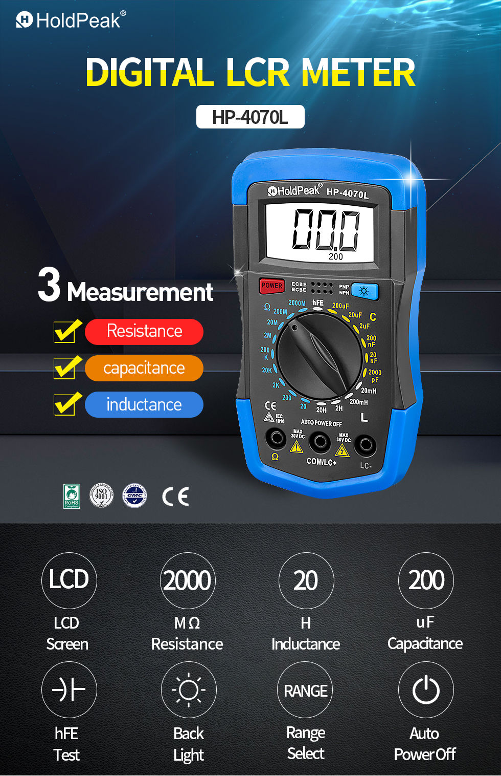 Thumbnail: HoldPeak Digital Capacitance Meter ( LCR Meter ) Diagnostic-tool with LCD Backli
