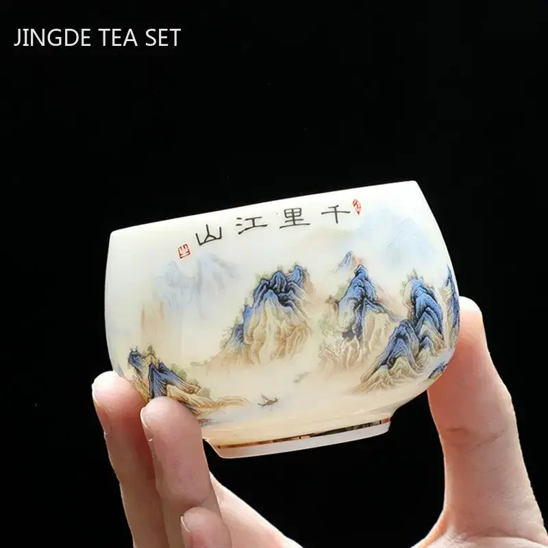 Exquisite Lamb Fat Jade White Porcelain Tea Cup Handmade Portable Ceramic Teacup