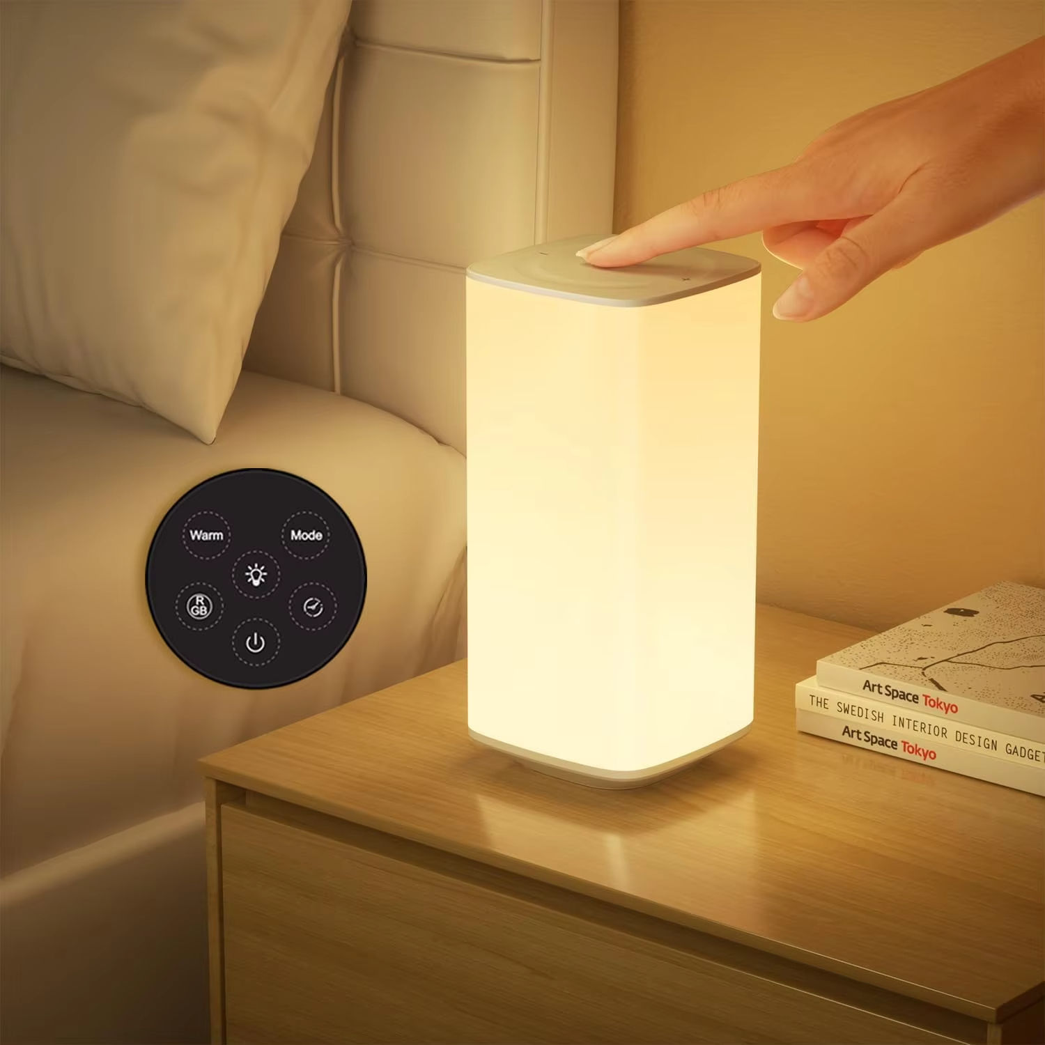 Rechargeable Touch Table Lamp RGB Dimmable Night Light with Remote Control Timed