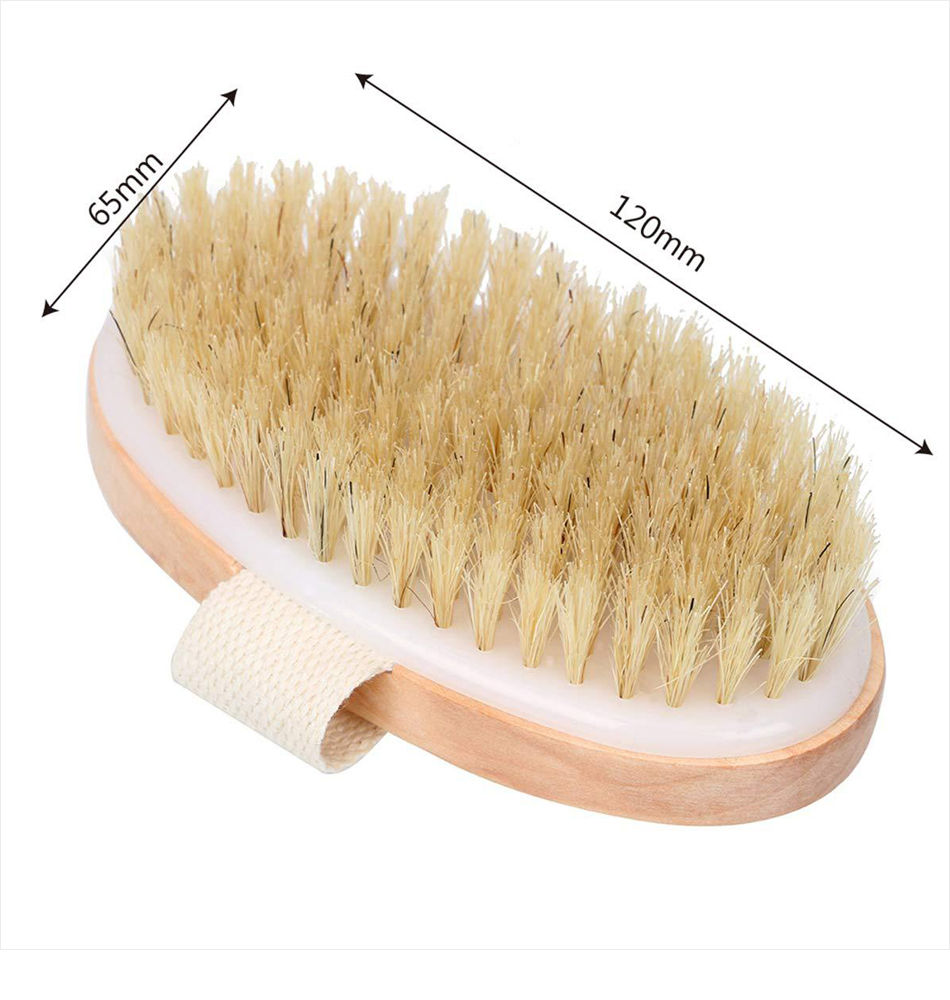 Thumbnail: Dry Body Brush with Wooden Handle, Natural Bristle Exfoliating Brush for Shower,