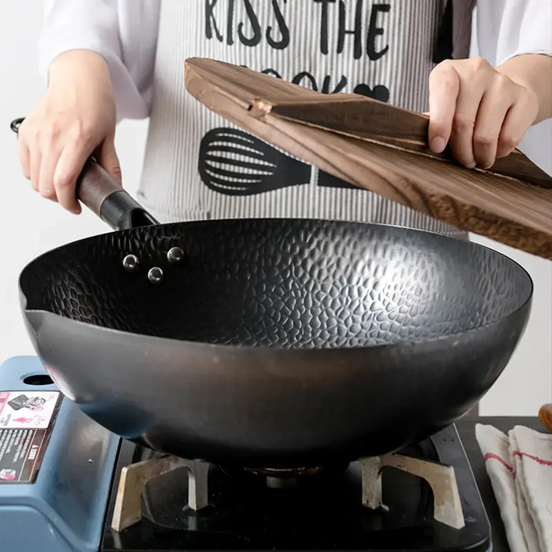 Pure Iron wok cast iron pan Non-coated Pot General use for Gas and Induction Coo