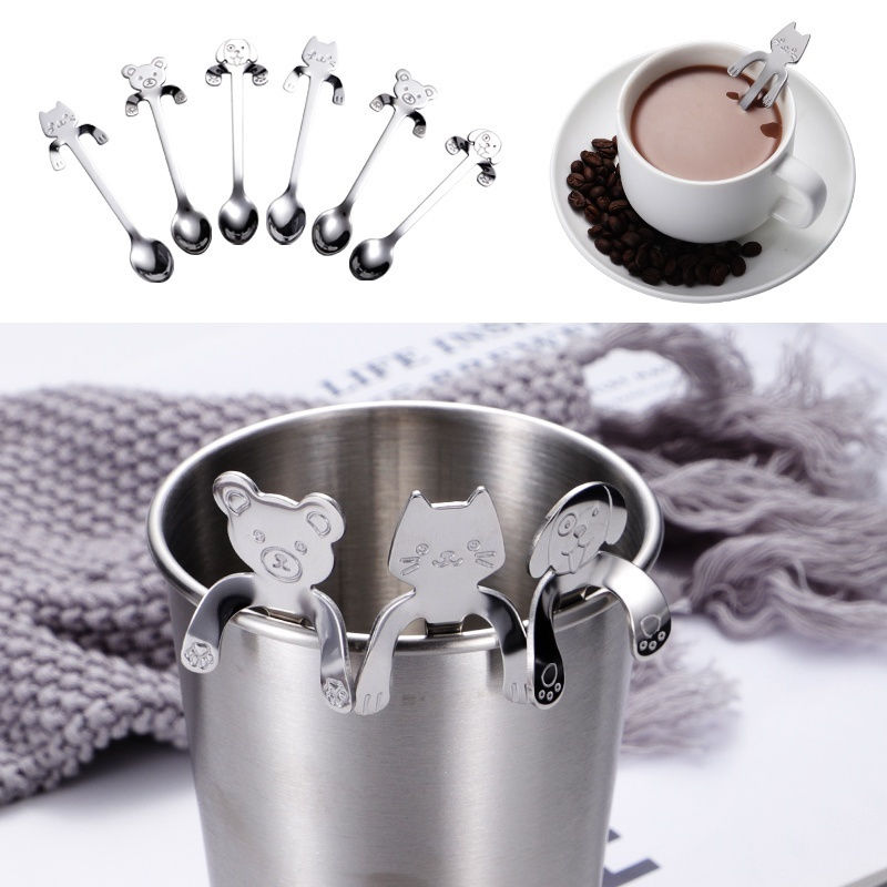 Thumbnail: 1/3/6PCS Cute Cat Spoon Long Handle Spoons Flatware Drinking Tools Kitchen Gadge