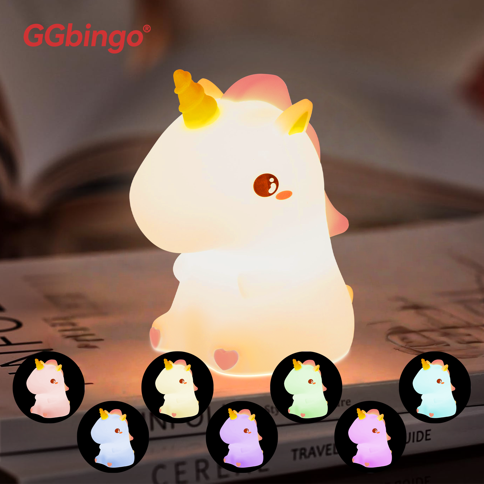 Cute Unicorn Silicone LED Night Light Touch Sensor RGB Color Changing Rechargeab