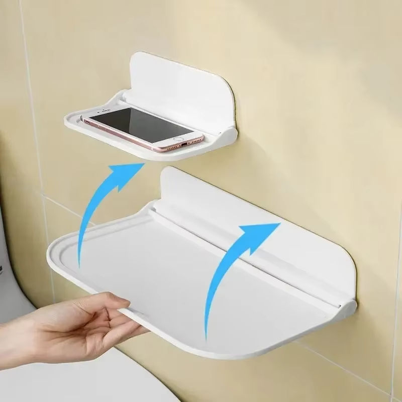 Folding Wall Mounted Shelf Punch-Free Foldable Storage Rack Space Saving Organiz