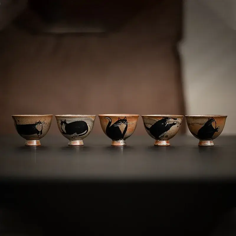 Beautiful Cups Tea Cup Set Teaware for Tea Ceremony Cute Cat Teacup Chinese Ru Y