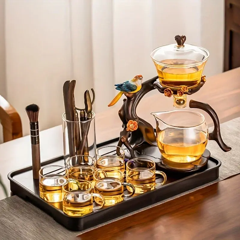 Thumbnail: 1 Set of Magpie,Lazy Kung Fu Tea Set, Glass Tea Set,Semi-Automatic Drip Glass Te