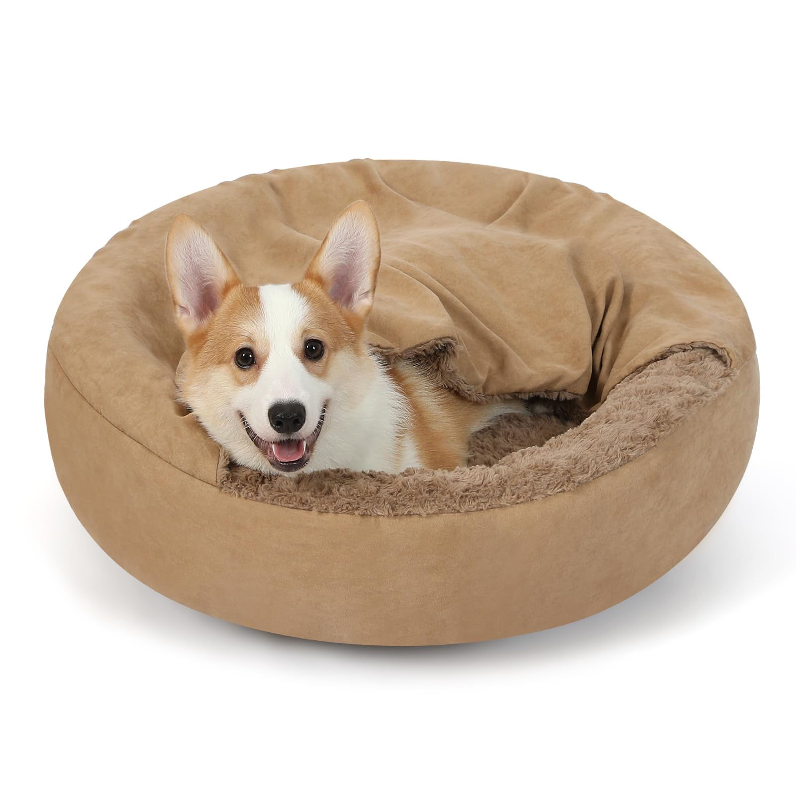 Mengelina Small Dog Bed with Hooded Blanket - Washable Puppy Bed with Cover Cozy