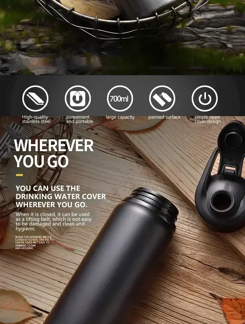 Thumbnail: 1-15PCS Portable Stainless Steel Bicycle Water Bottle Straight Drinking Outdoors