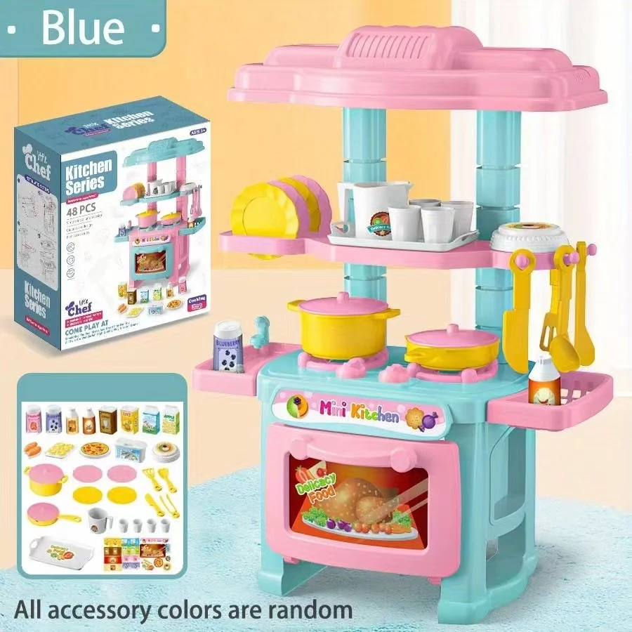 Thumbnail: Mini Kitchen Counter Play Set DIY Simulated Cooking Food Tableware Play House Ro