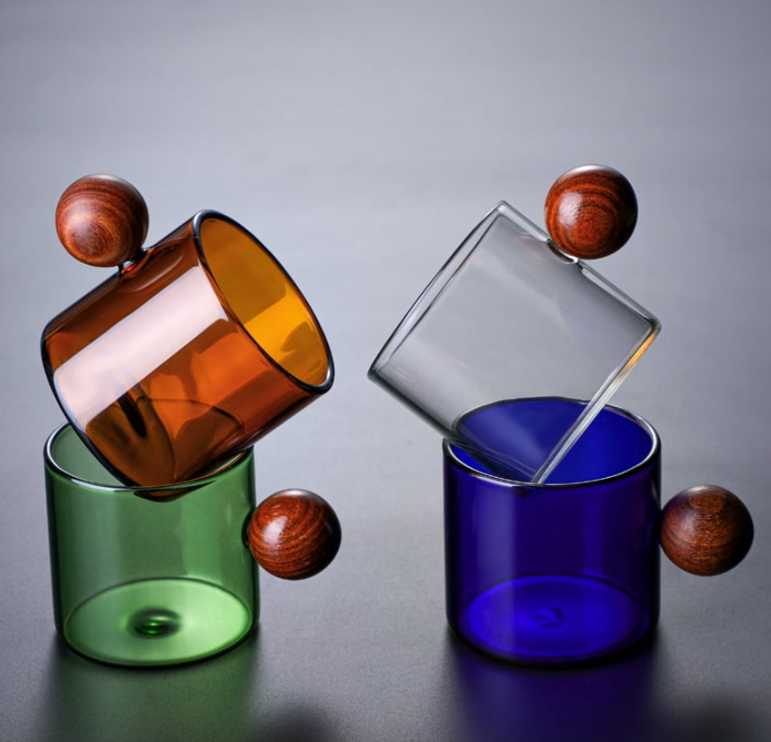 Coloured Coffee Cup with Wooden Handle
