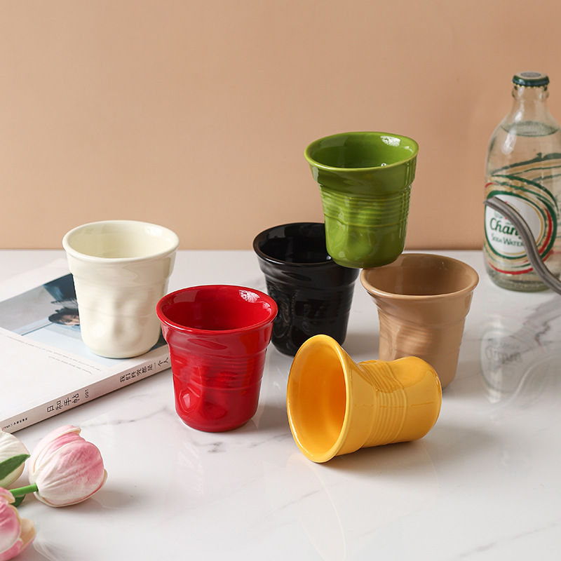 Glazed Ceramic Coffee Cup 6oz 150-200ml Creative Irregular Retro Glazed Ceramic