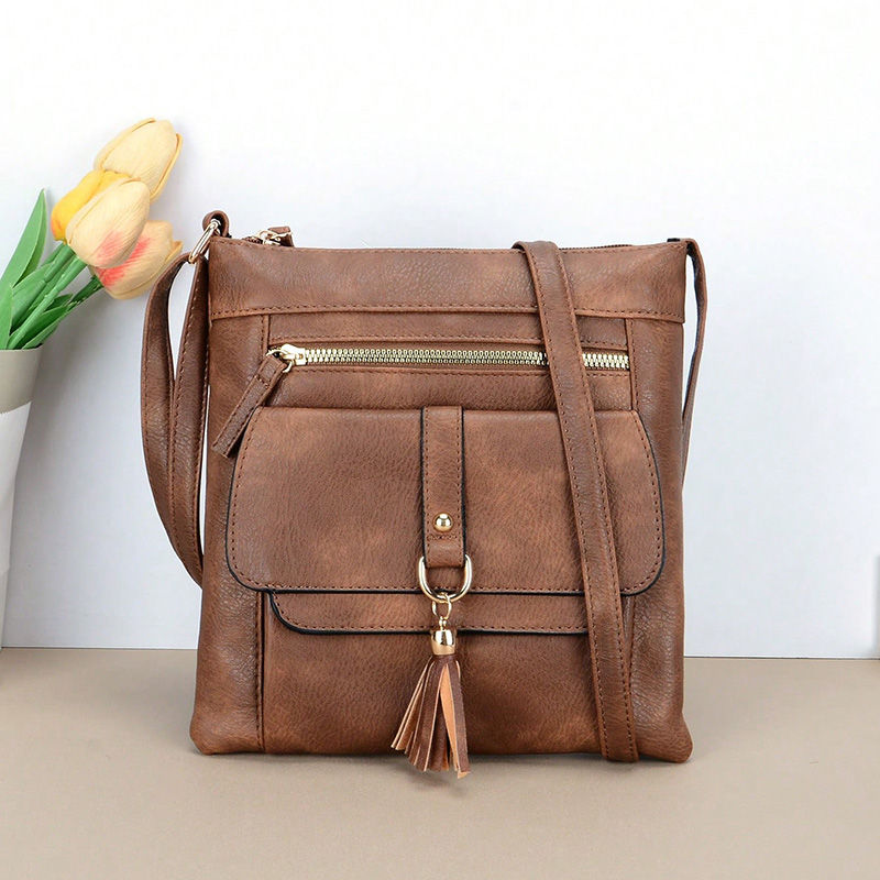 Vintage Square Crossbody Shoulder Bag with Tassel, Adjusted Strap Women's Handba