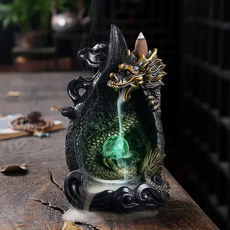 LED Dragon Backflow Incense Holder Waterfall Incense Burner Smoke Incense Censer