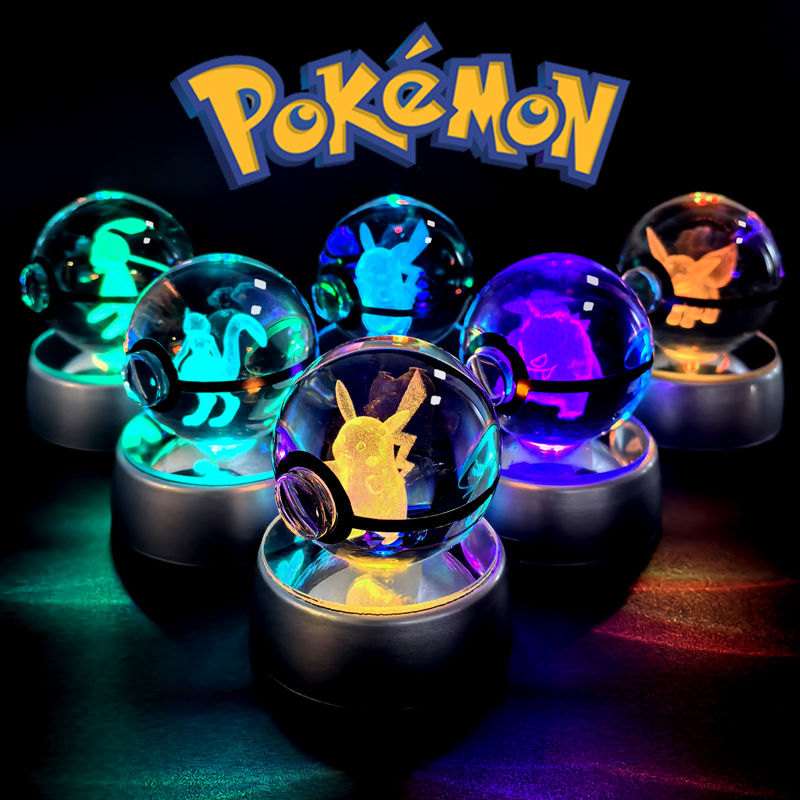 Pokemon Crystal Ball 3D Pikachu Mewtwo Mew Gengar Night Light Lamp Base Pokeball
