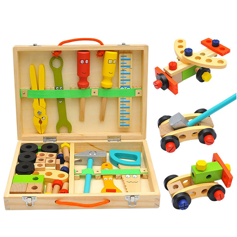 Educational Montessori Kids Toys Plastic Wooden Toolbox Pretend Play Set Childre