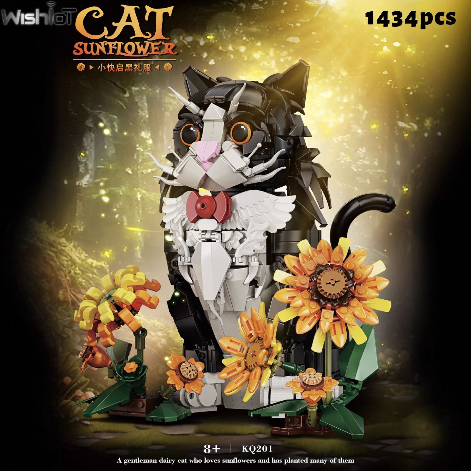 KQ201 Cat Sunflower Building Blocks Flowers Animals 1434PCS Bricks Cute Simulate