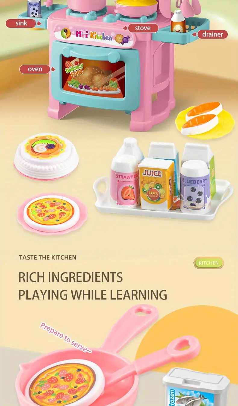 Thumbnail: Mini Kitchen Counter Play Set DIY Simulated Cooking Food Tableware Play House Ro